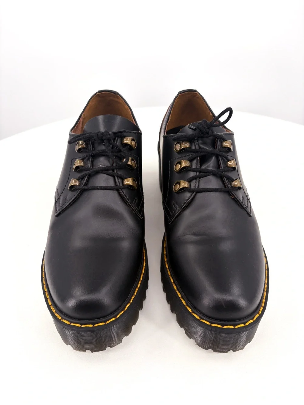 Dr. Martens Leona Lo Black Leather Platform Heeled Oxford Shoes 9